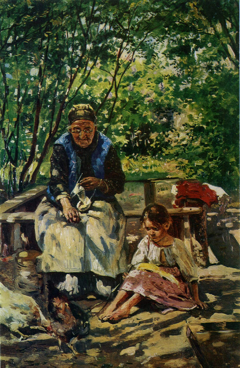 Grandmother and granddaughter by Vladimir Makovsky — Oil Painting Reproduction