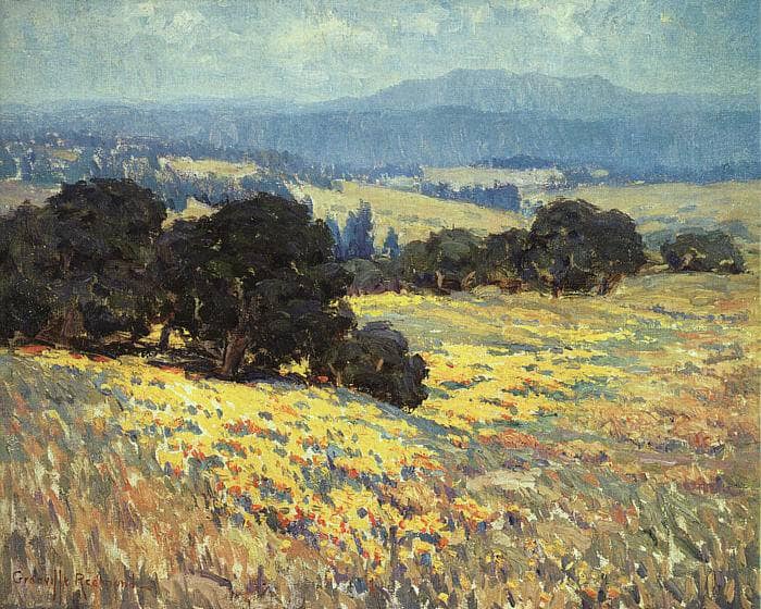 Len,"california Oaks and Poppies" by Granville Redmond — Oil Painting Reproduction
