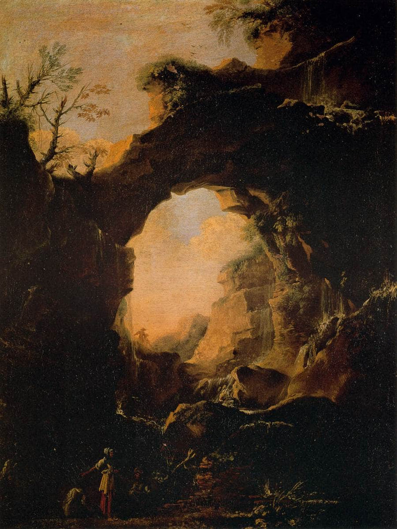 Grotto with Cascades by Salvator Rosa — Oil Painting Reproduction