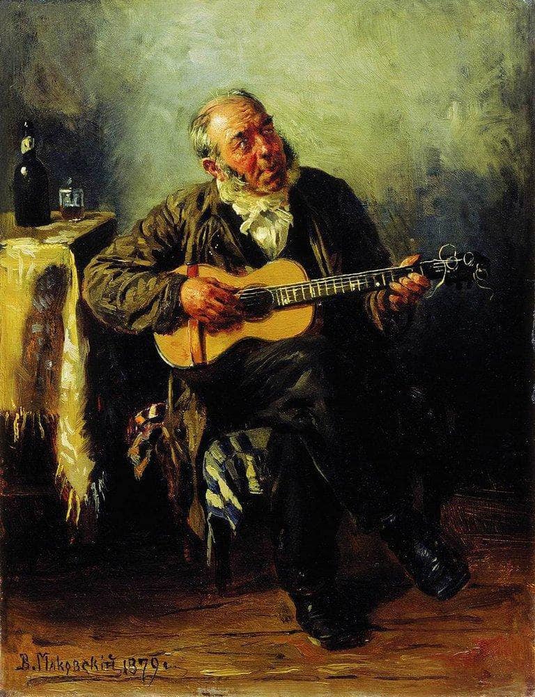 Guitar player by Vladimir Makovsky — Oil Painting Reproduction