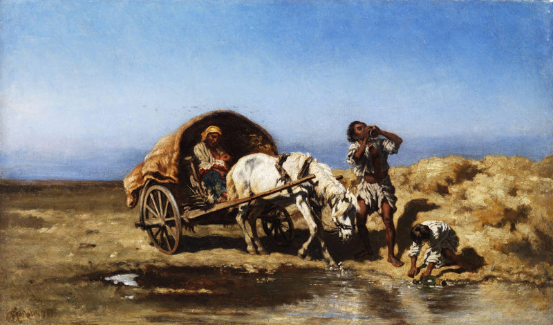 Gypsy Carts at the Water Trough by August von Pettenkofen — Oil Painting Reproduction