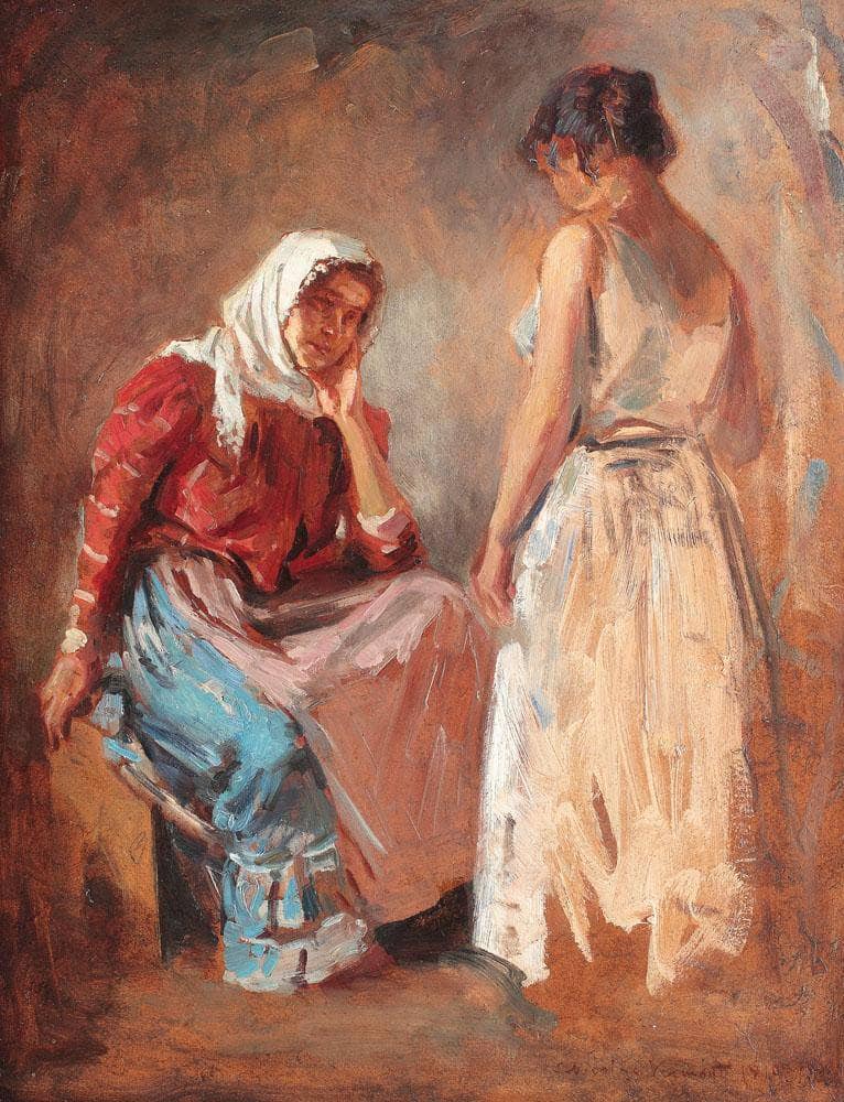 Gypsy Women Talking by Nicolae Vermont — Oil Painting Reproduction