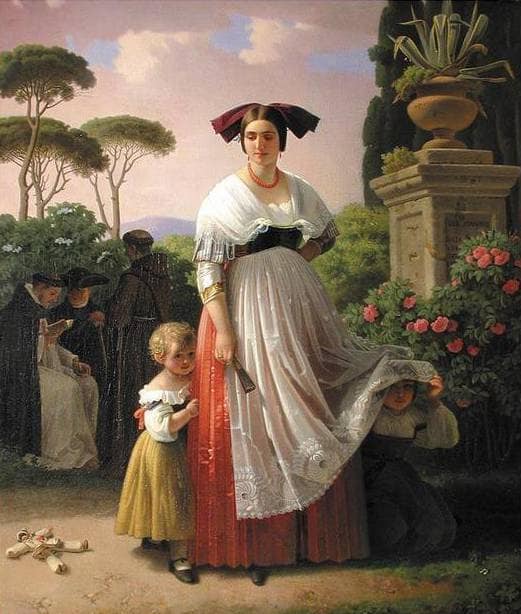 Woman with children by Theodor Leopold Weller — Oil Painting Reproduction