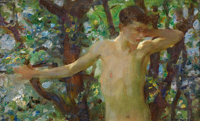 Half length study of a boy in master bedroom