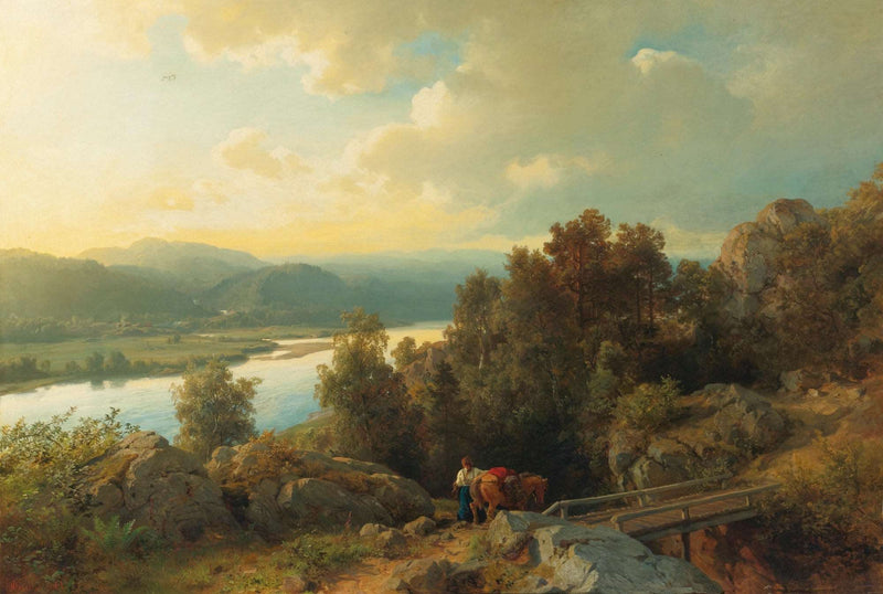 A Lakeside Landscape by Hans Gude — Oil Painting Reproduction