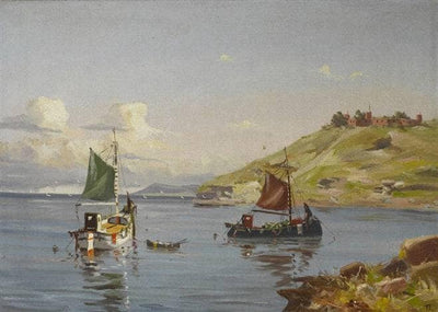 Harbor scene off a castle in hallway