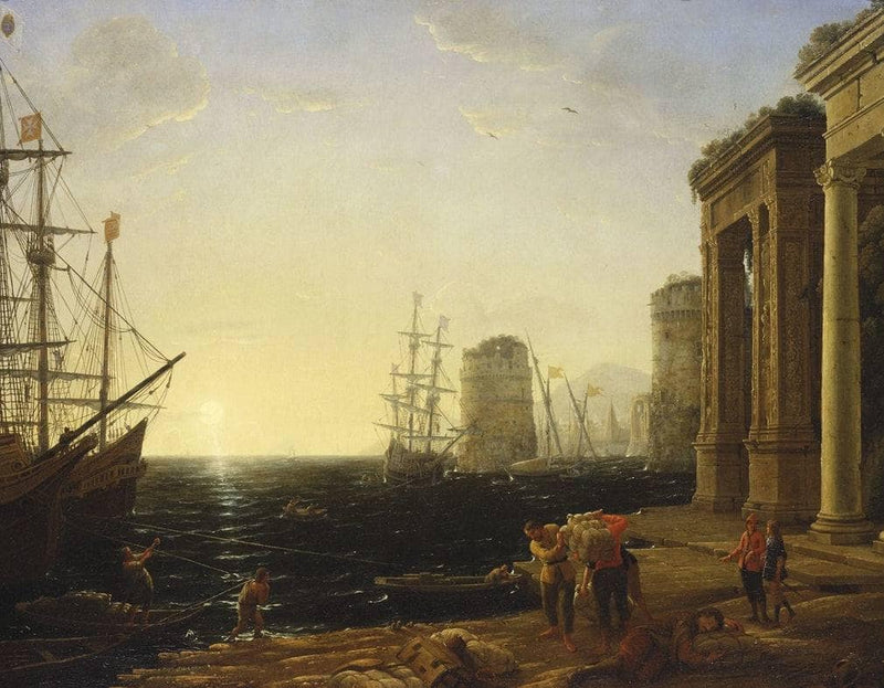 Harbour Scene at Sunset by Claude Lorrain — Oil Painting Reproduction