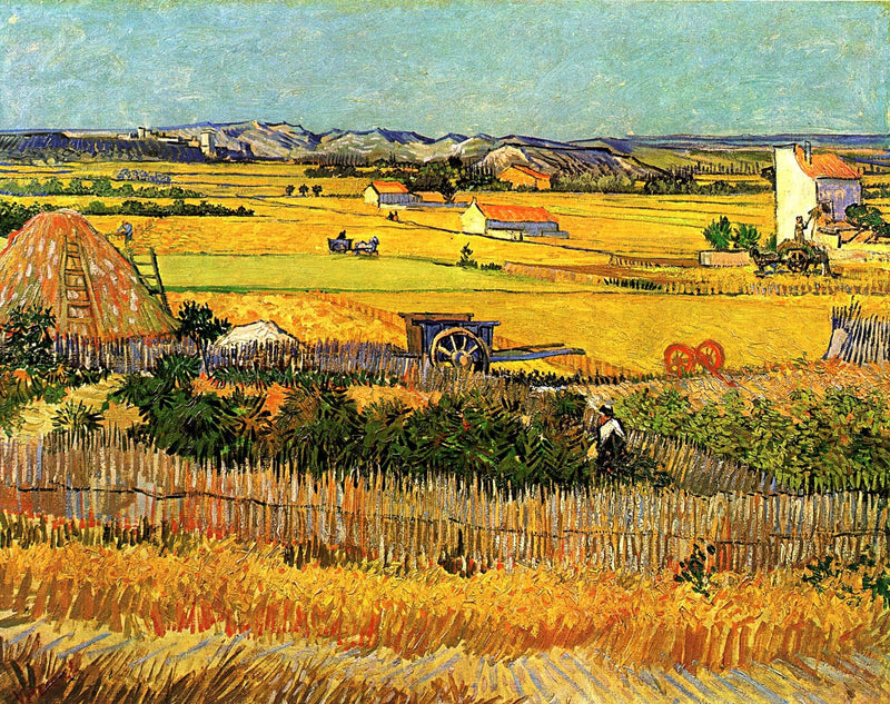 Harvest at La Crau, with Montmajour in the Background by Vincent van Gogh — Oil Painting Reproduction