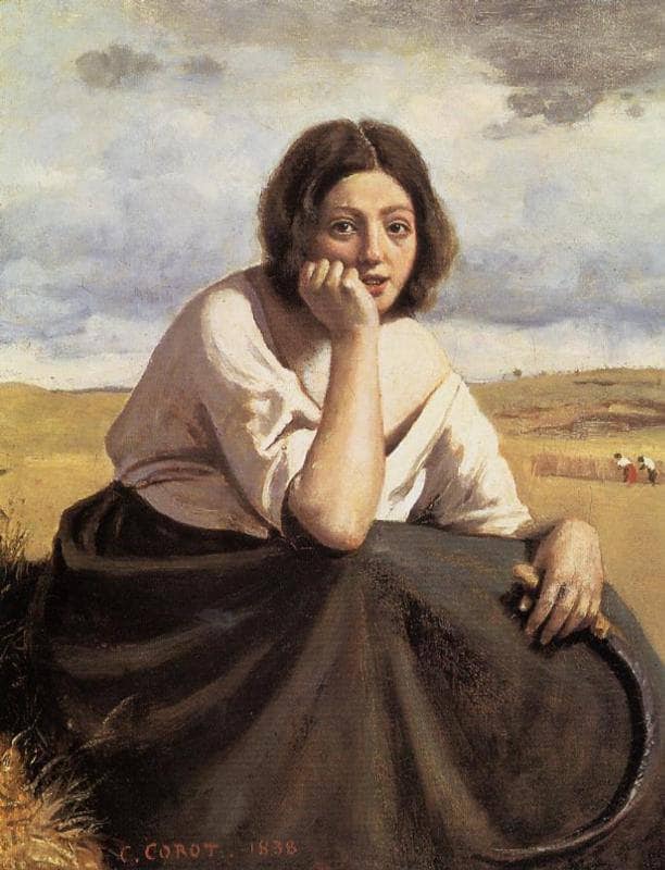 Harvester Holding Her Sickle by Camille Corot — Oil Painting Reproduction