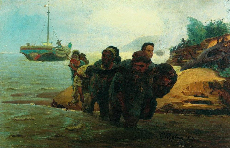 Haulers cross wade by Ilya Repin — Oil Painting Reproduction