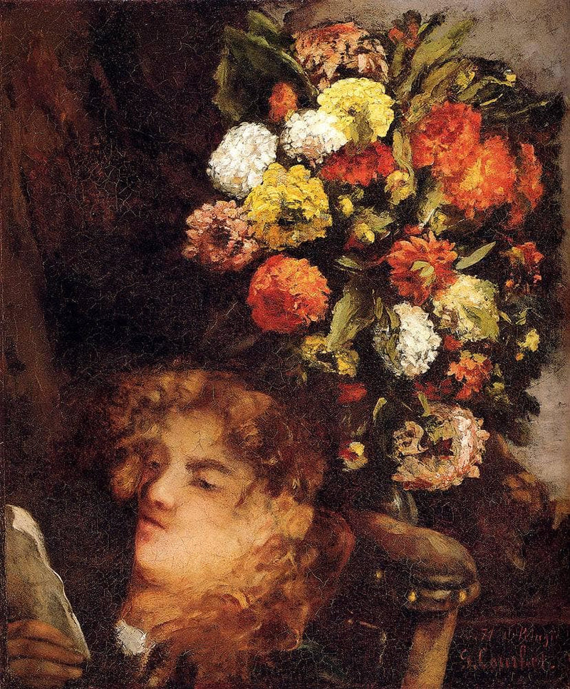 Head of a Woman with Flowers by Gustave Courbet — Oil Painting Reproduction