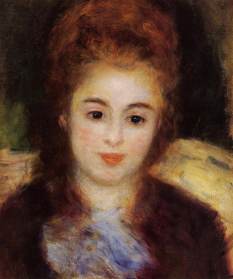 Head of a Young Woman Wearing a Blue Scarf (Madame Henriot) by Pierre-Auguste Renoir — Oil Painting Reproduction