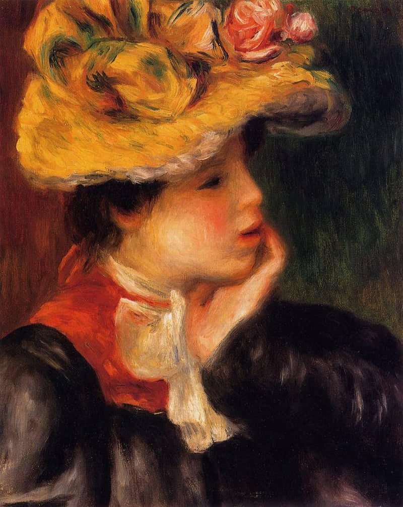Head of a Young Woman (Yellow Hat) by Pierre-Auguste Renoir — Oil Painting Reproduction