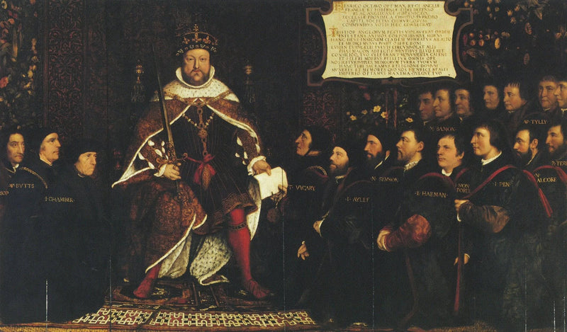 Henry VIII handing over a charter to Thomas Vicary, commemorating the joining of the Barbers and Surgeons Guilds by Hans Holbein the Younger — Oil Painting Reproduction