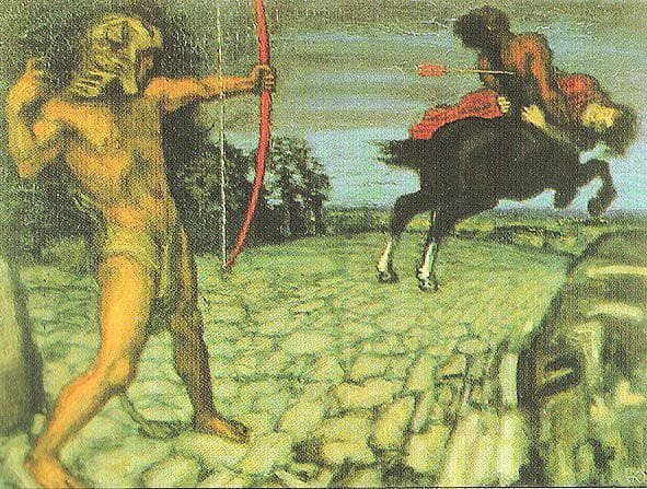 Heracles kills the centaur Nessus to save Deianira by Franz Stuck — Oil Painting Reproduction