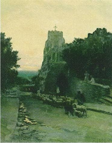 Herding Sheep in a Village Street by Frank O'Meara — Oil Painting Reproduction