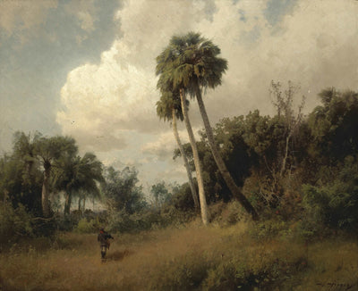 A Hunter Among Windswept Palms and Passing Clouds in living room