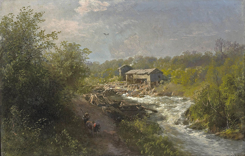 Mill by a Mountain Stream, Believed to Be the Sierras by Hermann Ottomar Herzog — Oil Painting Reproduction