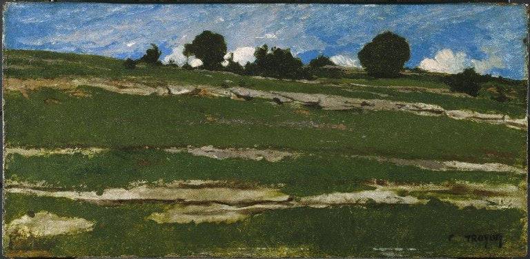Hillside with Rocky Outcrops by Constant Troyon, Oil Painting Reproduction