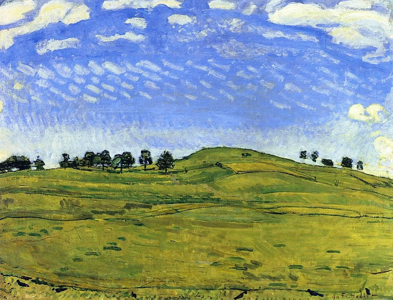Hilly Landscape with Ravens, in the Bernese Oberland by Ferdinand Hodler — Oil Painting Reproduction
