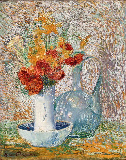 Still Life with Pitcher and Vase of Flowers by Hippolyte Petitjean — Oil Painting Reproduction