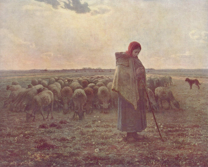 Shepherdess with her Flock by Jean-Francois Millet — Oil Painting Reproduction