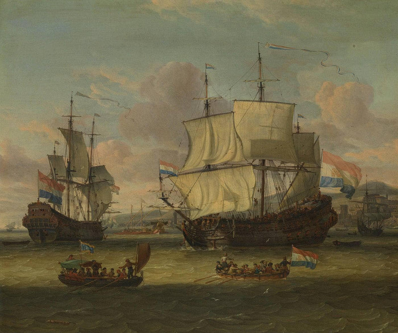 Hollandse Straatvaarders Bij Een Haven Aan De Middellandse Zee-hollandse Straatvaarders Bij Een Middellandse-zeehaven-dutch Ships in a Mediterranean Roadstead by Abraham Storck — Oil Painting Reproduction