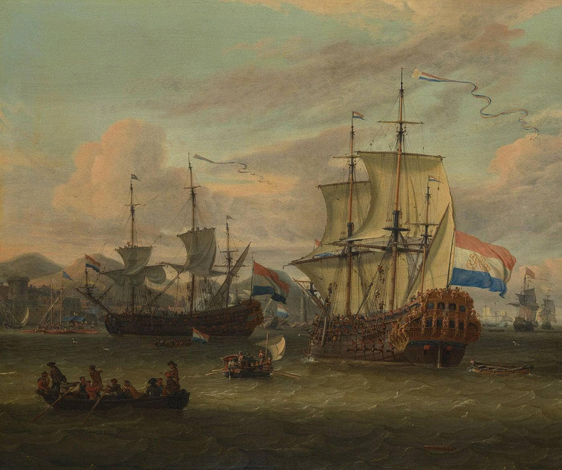 Hollandse Straatvaarders Bij Een Haven Aan De Middellandse Zee-hollandse Straatvaarders Bij Een Middellandse-zeehaven-zeegezicht by Abraham Storck — Oil Painting Reproduction