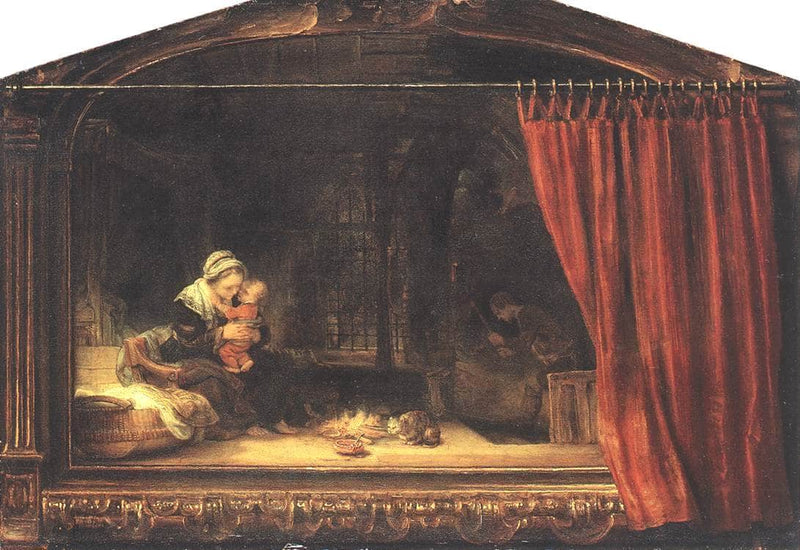 Holy Family with a Curtain by Rembrandt — Oil Painting Reproduction