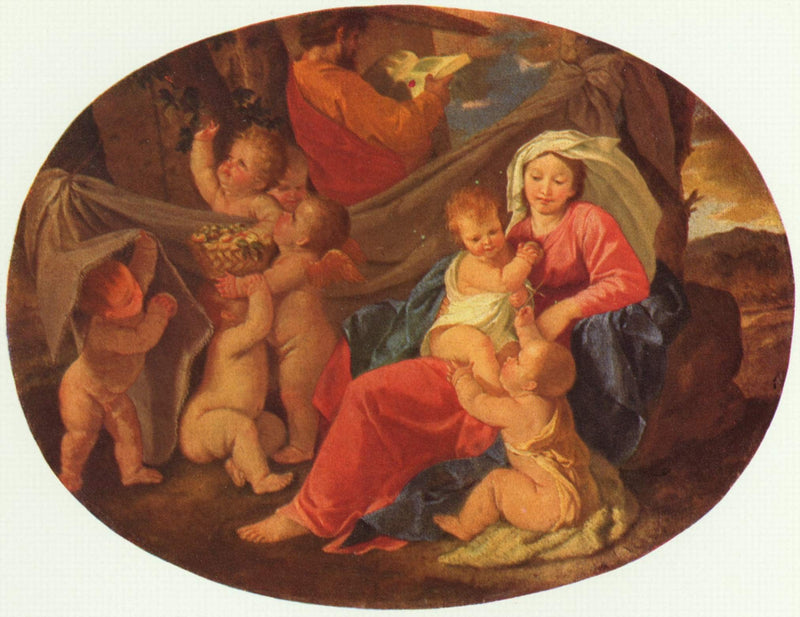 Holy Family with Angels by Nicolas Poussin — Oil Painting Reproduction