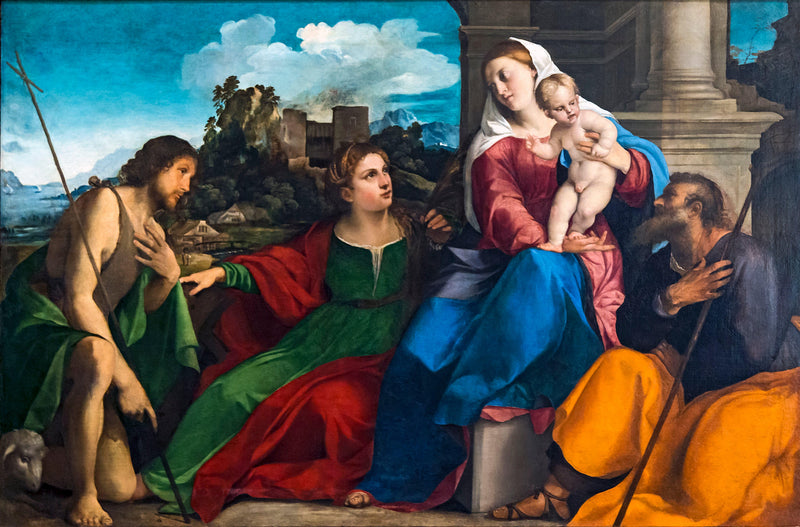 Holy Family with Saints Catherine of Alexandria and John the Baptist by Palma Vecchio — Oil Painting Reproduction