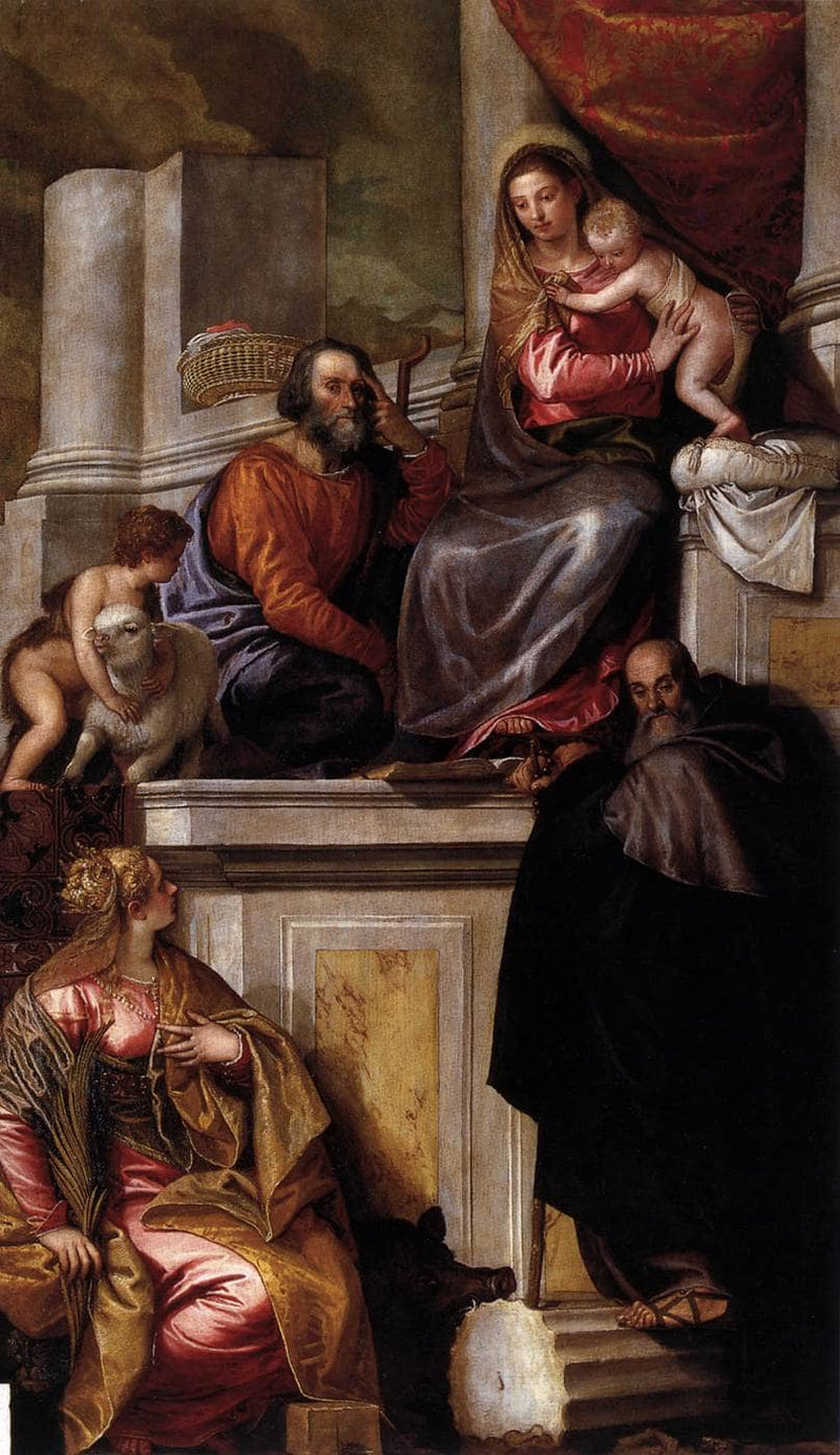 Holy Family with Sts Anthony Abbot, Catherine and the Infant John the Baptist by Paolo Veronese — Oil Painting Reproduction