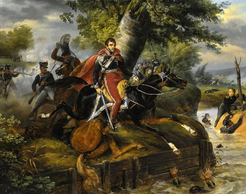 Death of Prince Poniatowski during the retreat after the Battle of Leipzig, October 19, 1813 by Horace Vernet — Oil Painting Reproduction