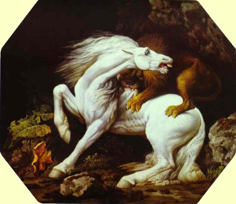 Horse Attacked by a Lion by George Stubbs — Oil Painting Reproduction