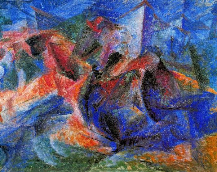 Horse+Rider+Houses by Umberto Boccioni — Oil Painting Reproduction