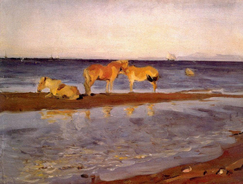 Horses on a Shore by Valentin Serov — Oil Painting Reproduction