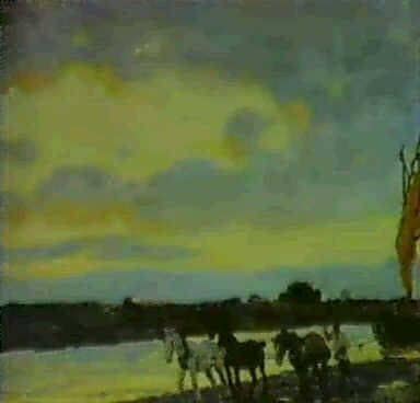 Horses on the shore by Ettore Tito — Oil Painting Reproduction