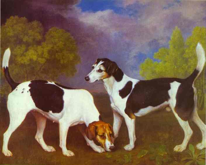 Hound and Bitch in a Landscape by George Stubbs — Oil Painting Reproduction