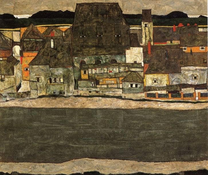 Houses by the River (The Old City) by Egon Schiele — Oil Painting Reproduction