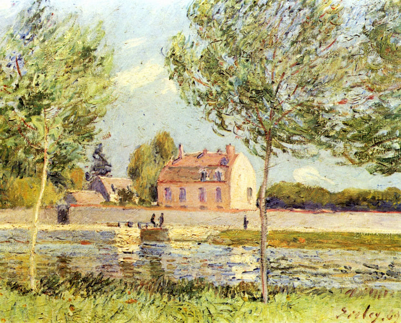 Houses on the banks of the Loing by Alfred Sisley — Oil Painting Reproduction