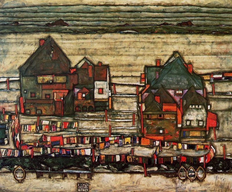 Houses with Laundry (Seeburg) by Egon Schiele — Oil Painting Reproduction