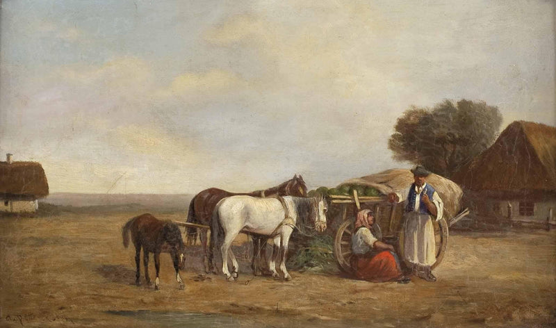 Hungarian Farmers with Wagon by August von Pettenkofen — Oil Painting Reproduction