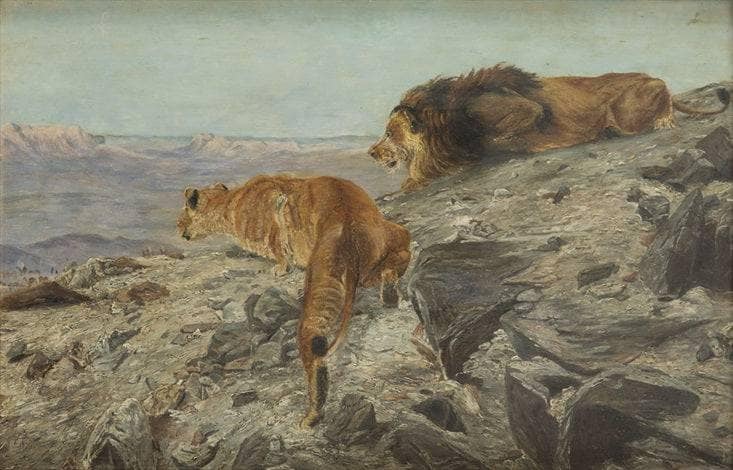 Hunting Lions by Richard Friese — Oil Painting Reproduction