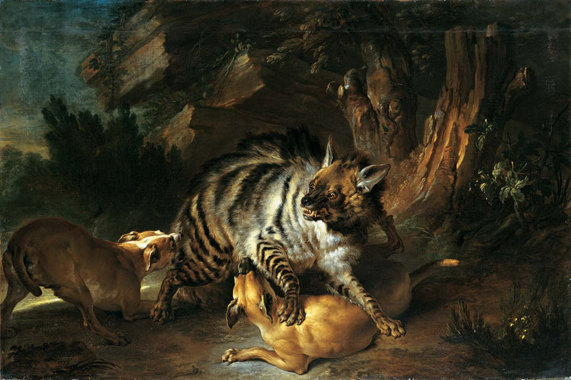 Hyena Attacked by Two Dogs by Jean-Baptiste Oudry — Oil Painting Reproduction