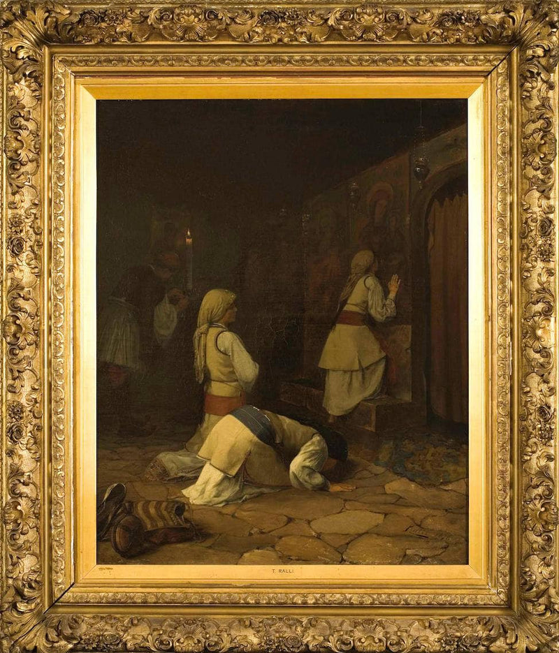 Praying in a Greek church, Mount Parnassus by Théodore Ralli — Oil Painting Reproduction
