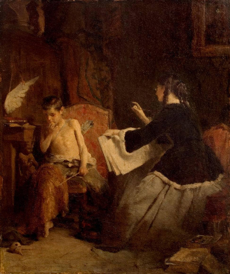 Eros and the painter by Nikolaos Gyzis — Oil Painting Reproduction