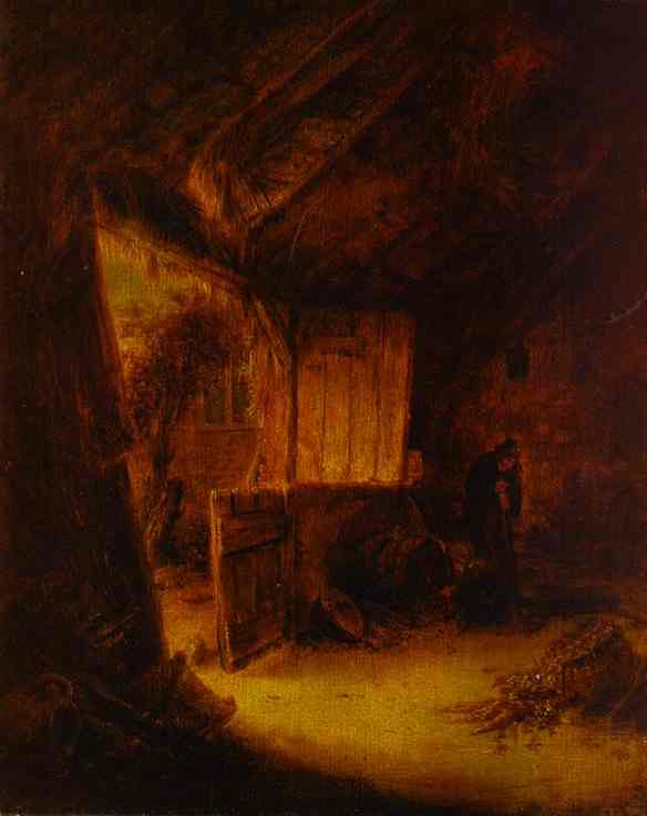 In a Barn by Adriaen van Ostade — Oil Painting Reproduction