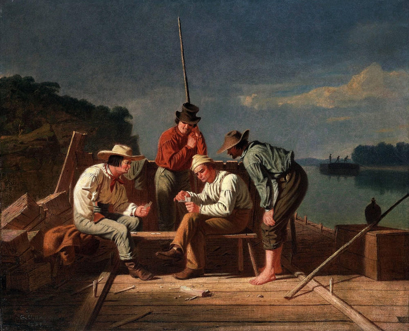 In a Quandary, Or Mississippi Raftsmen at Cards by George Caleb Bingham — Oil Painting Reproduction