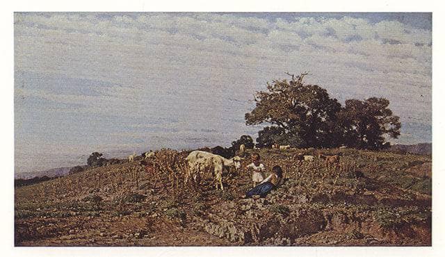 In pasture, shepherds with flock of sheep by Michele Cammarano — Oil Painting Reproduction