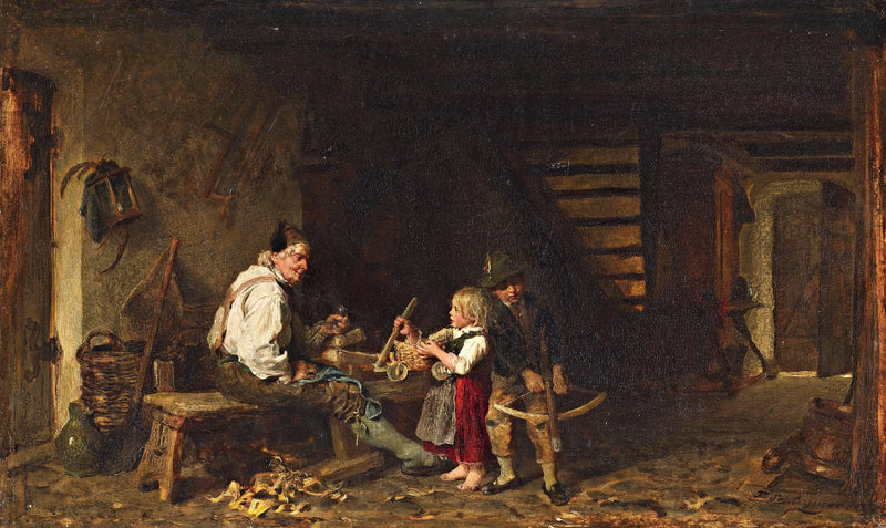 In the carpenter's workshop by Felix Schlesinger — Oil Painting Reproduction